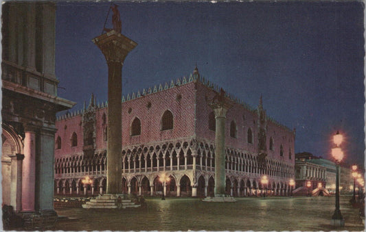 Italy Postcard: Venice The Ducal Palace By Night Doges Palazzo 1950s XT2908