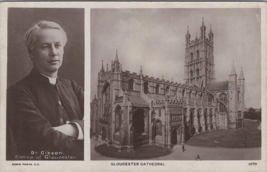 Gloucestershire Postcard: Dr. Gibson Bishop of Gloucester & Cathedral  XT1398