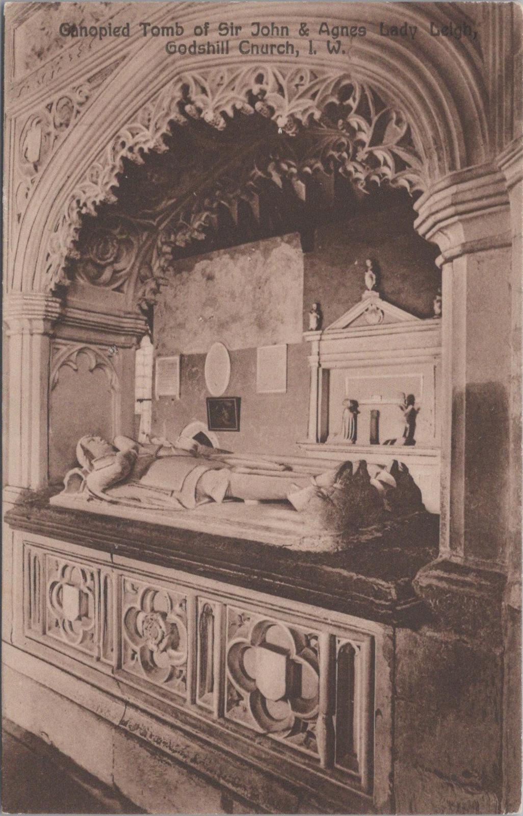 Isle of Wight Postcard: Godshill Church Interior, Tomb of Sir John Leigh XT1437