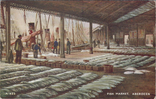 Scotland Postcard: Art Colour Painting, Aberdeen Fish Market, Aberdeenshire XT1913