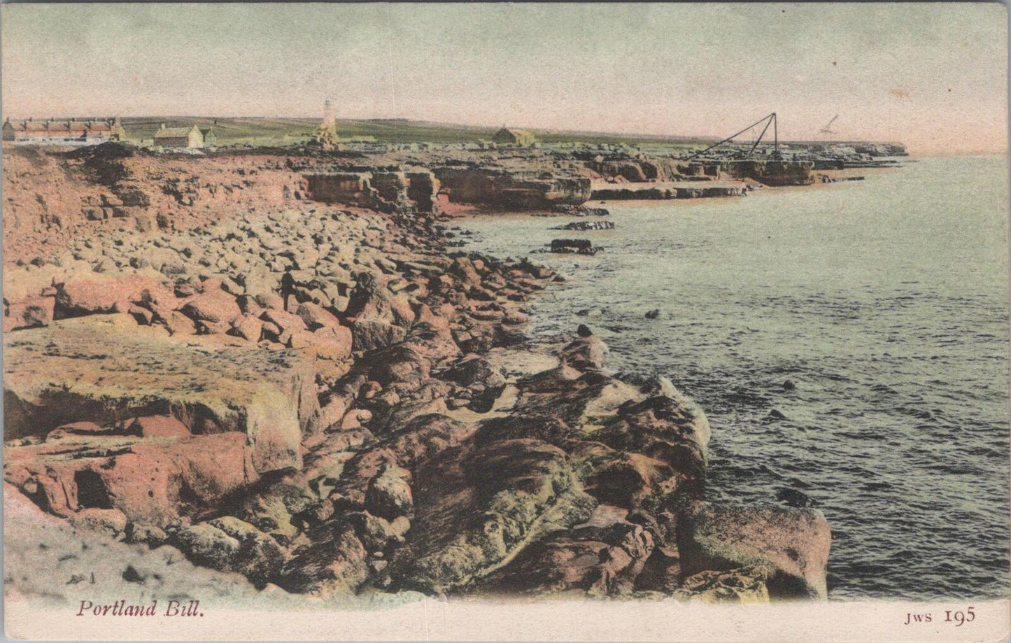 Dorset Postcard: Portland Bill Coastal View with Crane and Lighthouse XT1918