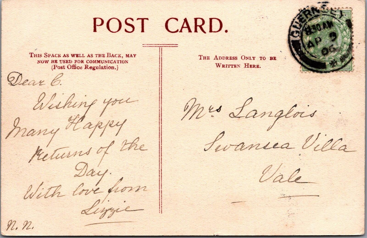 Jersey Postcard: Bonne Nuit Bay, Channel Islands, Posted in 1906 - XT1929