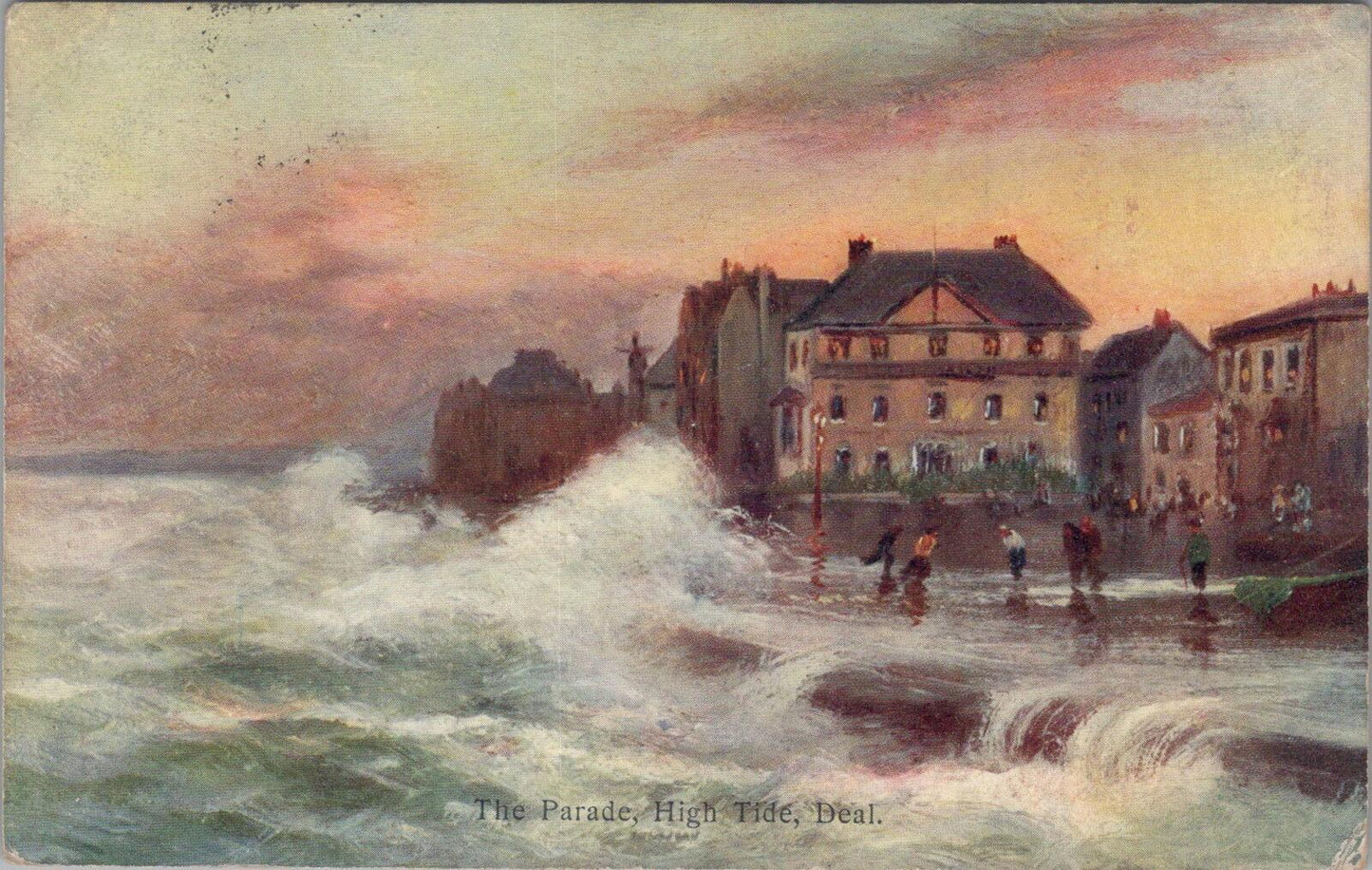 Kent Postcard: Artist View of The Parade, High Tide, Deal  XT1942