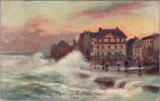 Kent Postcard: Artist View of The Parade, High Tide, Deal  XT1942