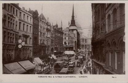 London Postcard: Ludgate Hill and St. Paul's Cathedral,Street Scene,1920s XT1955