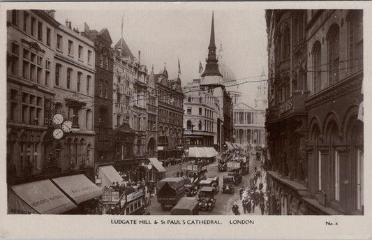 London Postcard: Ludgate Hill and St. Paul's Cathedral,Street Scene,1920s XT1955