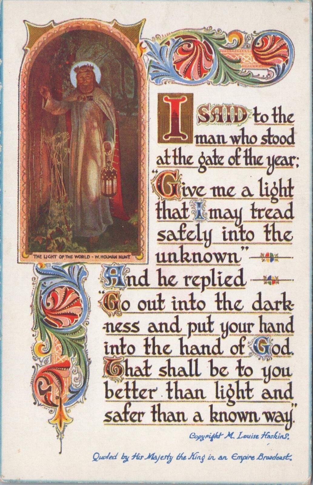 Religious Postcard: The Gate of the Year Poem by Minnie Louise Haskins XT1988