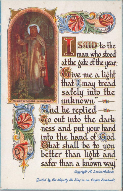 Religious Postcard: The Gate of the Year Poem by Minnie Louise Haskins XT1988