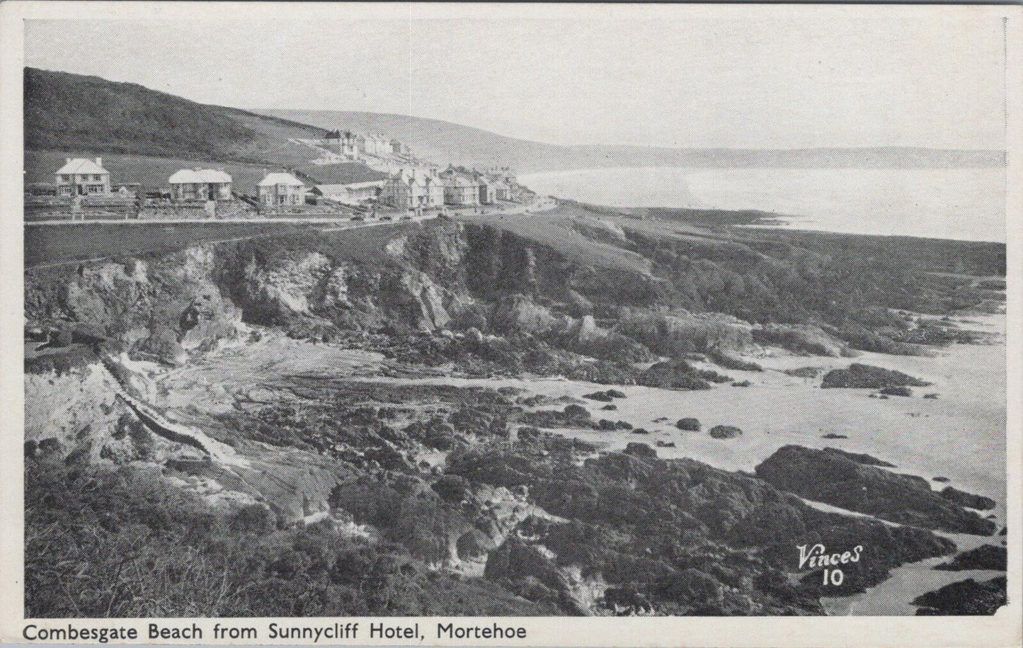 Devon Postcard: Mortehoe, Combesgate Beach from Sunnycliff Hotel, 1950's XT2016
