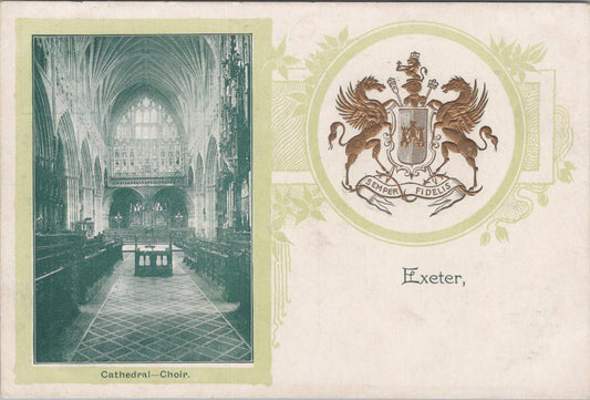 Devon Postcard: Exeter Cathedral Choir and City Coat of Arms   XT2017