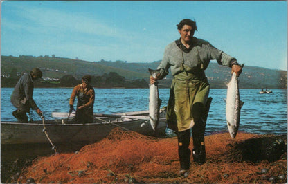 Occupations Postcard: Fisherman with Two Salmon, Fishing Boat 1970's XT2028