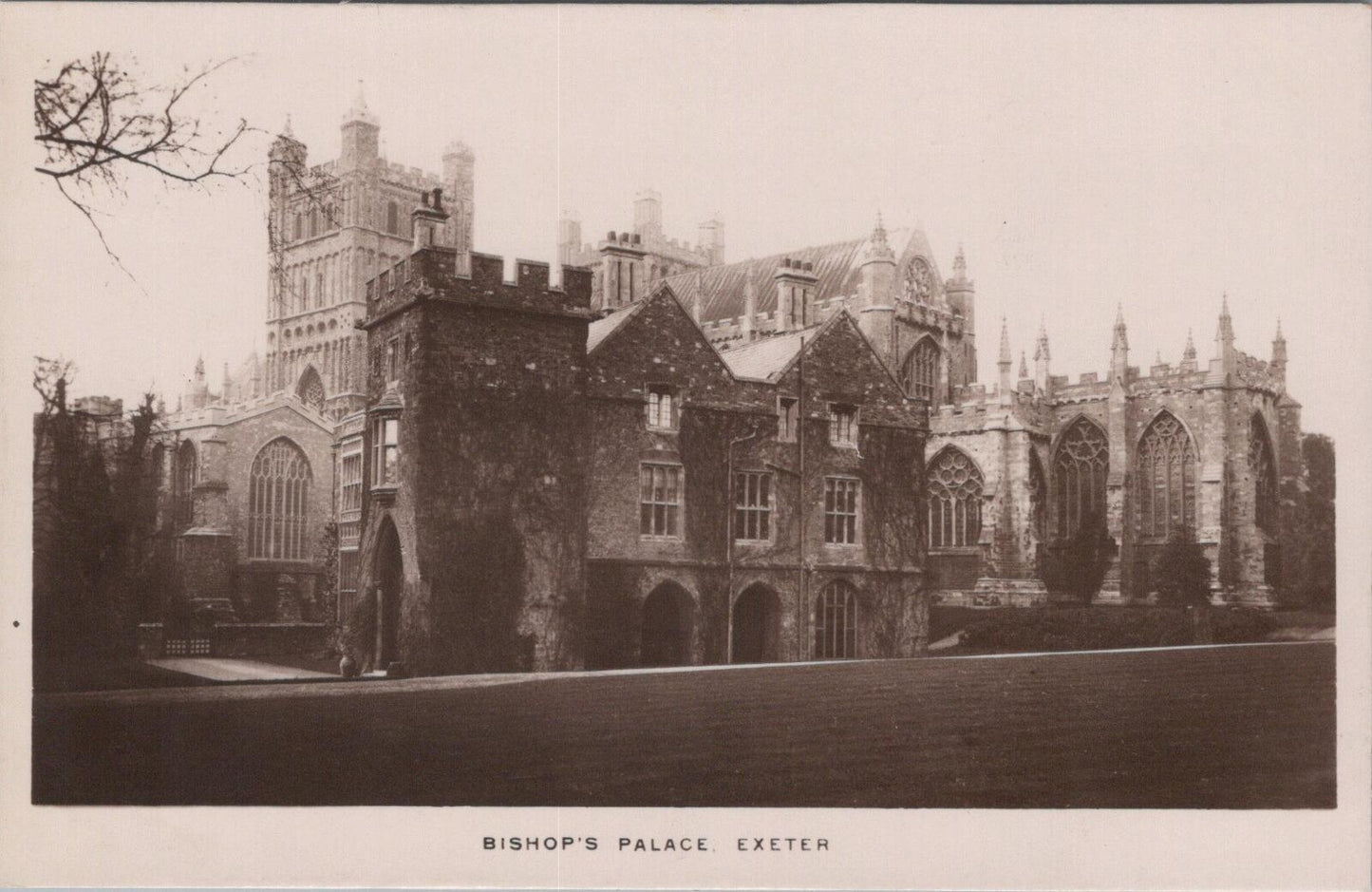 Devon Postcard: Bishop's Palace Exeter Cathedral View Sepia 1910's XT2032