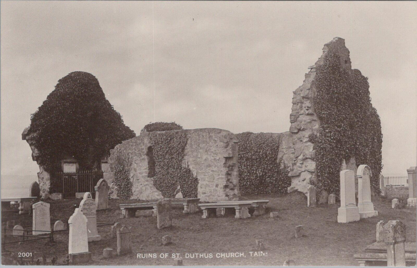 Ross-shire Postcard: Ruins of St Duthus Church Tain Graveyard Scene  XT2047