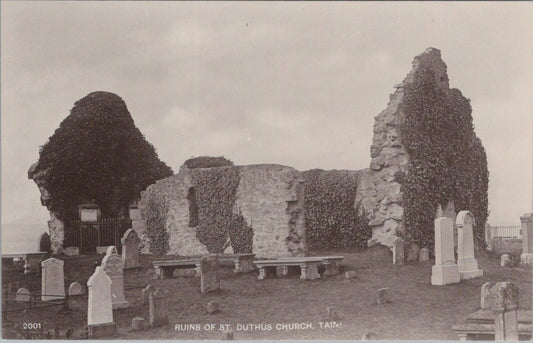 Ross-shire Postcard: Ruins of St Duthus Church Tain Graveyard Scene  XT2047