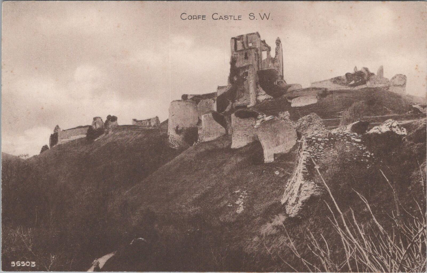 Dorset Postcard: Corfe Castle S.W. View Ruins Historic Hilltop   XT2054