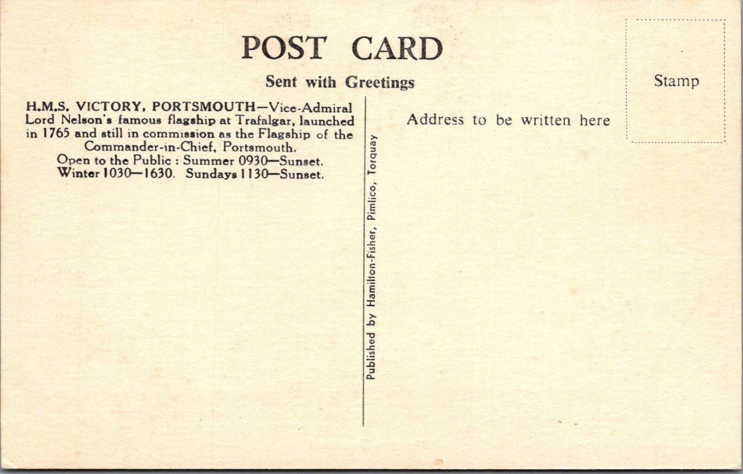 Naval History Postcard: HMS Victory, Nelson's Quarters, Portsmouth   XT2067
