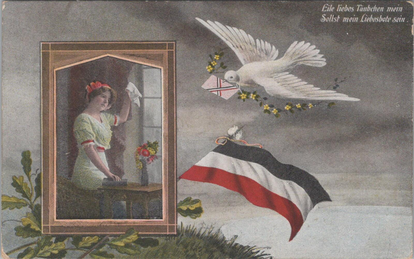 Germany Postcard: WWI Patriotic, Dove with Letter & Imperial Flag  XT2075