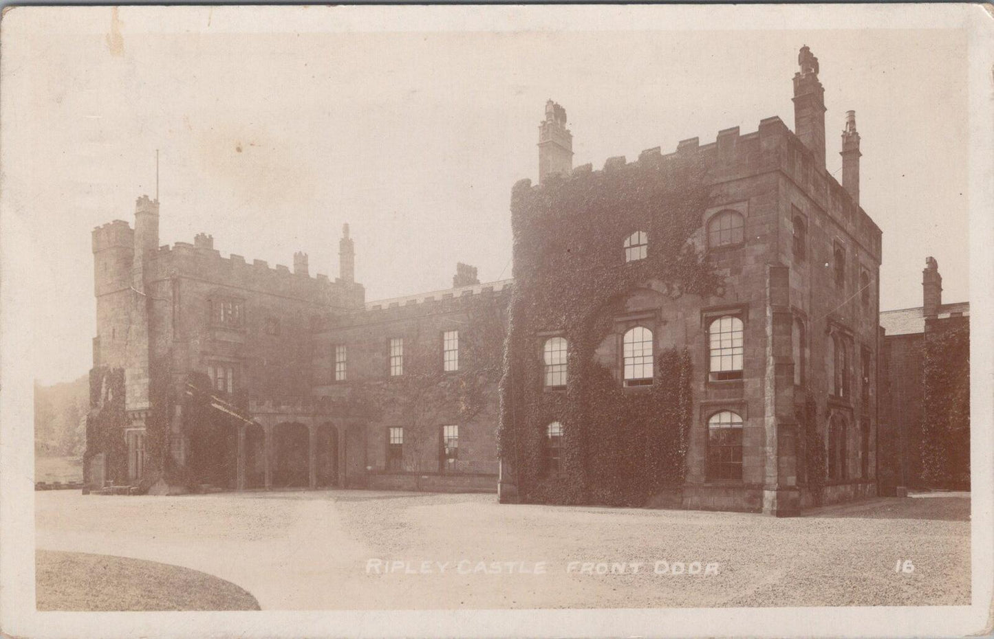 Yorkshire Postcard: Ripley Castle Front Door Harrogate RPPC XT3423