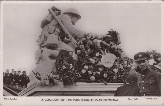 Hampshire Postcard: A Guardian Of The Portsmouth War Memorial RPPC 1920s XT3425