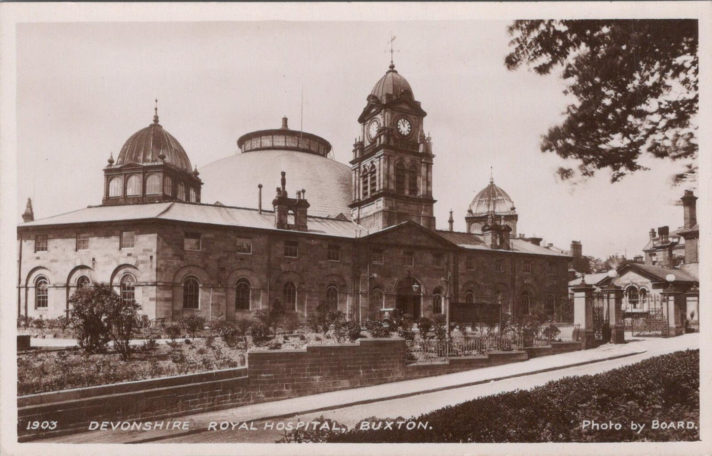 Derbyshire Postcard: Devonshire Royal Hospital Buxton Clock Tower RPPC XT3426