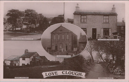 Lancashire Postcard: Love Clough Multi View Providence Chapel c1910 XT3433