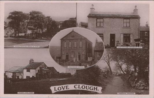 Lancashire Postcard: Love Clough Multi View Providence Chapel c1910 XT3433