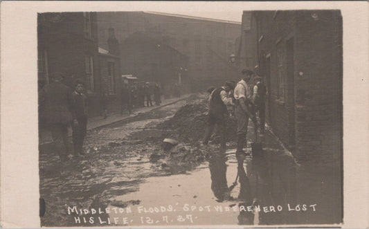 Lancashire Postcard: Middleton Floods Spot Where Hero Fred Hall Died 1927 XT3434