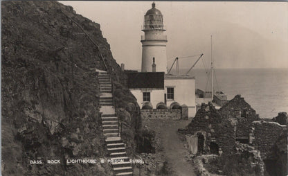 East Lothian Postcard: Bass Rock Lighthouse Prison Ruins North Berwick XT3441l