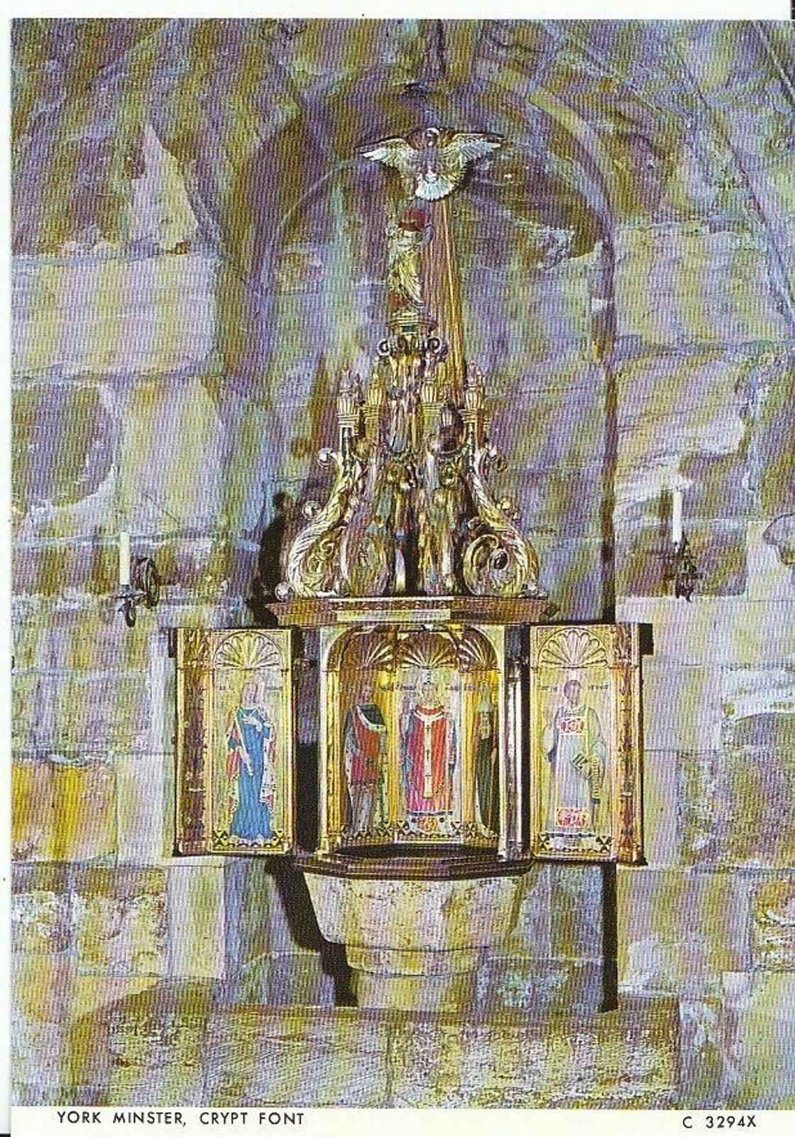 Yorkshire Postcard - Crypt Font, York Minster  AB749