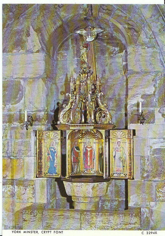 Yorkshire Postcard - Crypt Font, York Minster  AB749