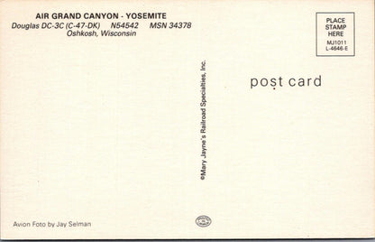 Aviation Postcard - Air Grand Canyon, Yosemite, Douglas DC-3C Aeroplane RS38988