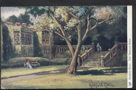 Derbyshire Postcard - Haddon Hall, The Terrace Steps    RS205