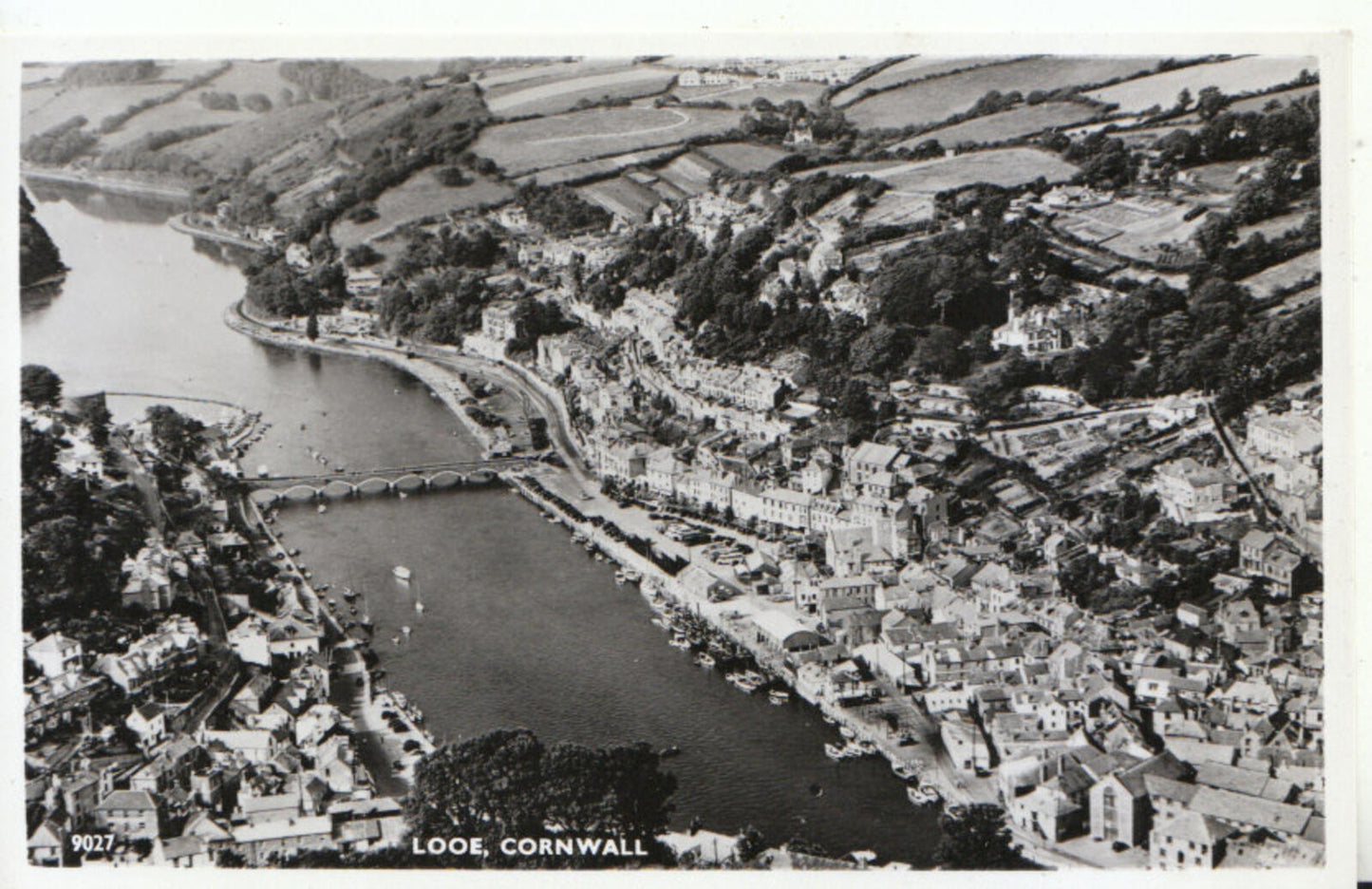 Cornwall Postcard: Looe River Aerial View Coastal Town Houses 1950’s TZ1405