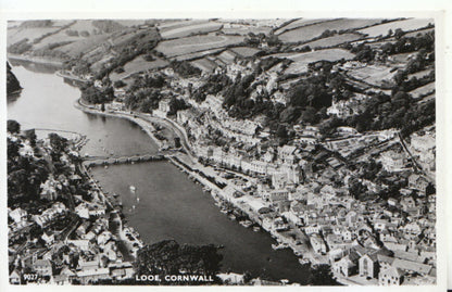 Cornwall Postcard: Looe River Aerial View Coastal Town Houses 1950’s TZ1405