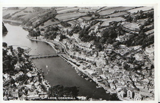 Cornwall Postcard: Looe River Aerial View Coastal Town Houses 1950’s TZ1405