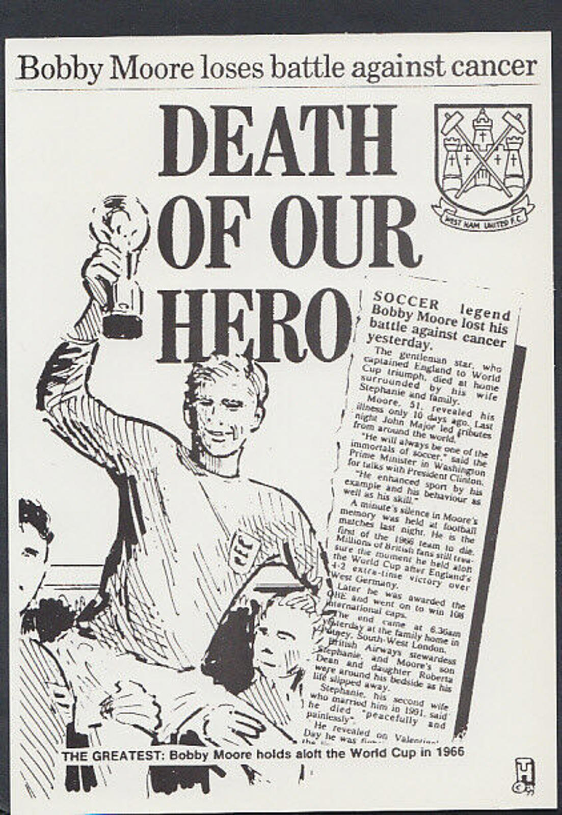 Headline Postcard - Sports - Football - Bobby Moore - Death of Our Hero  RR2503