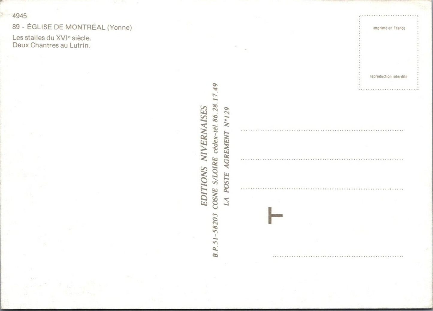 France Postcard - Les Stalles, Eglise De Montreal, Yonne RR13333