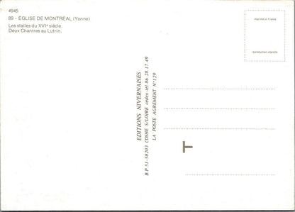 France Postcard - Les Stalles, Eglise De Montreal, Yonne RR13333