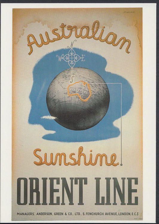 Shipping Postcard: Orient Line Australian Sunshine Globe Shipping Advert RR23754
