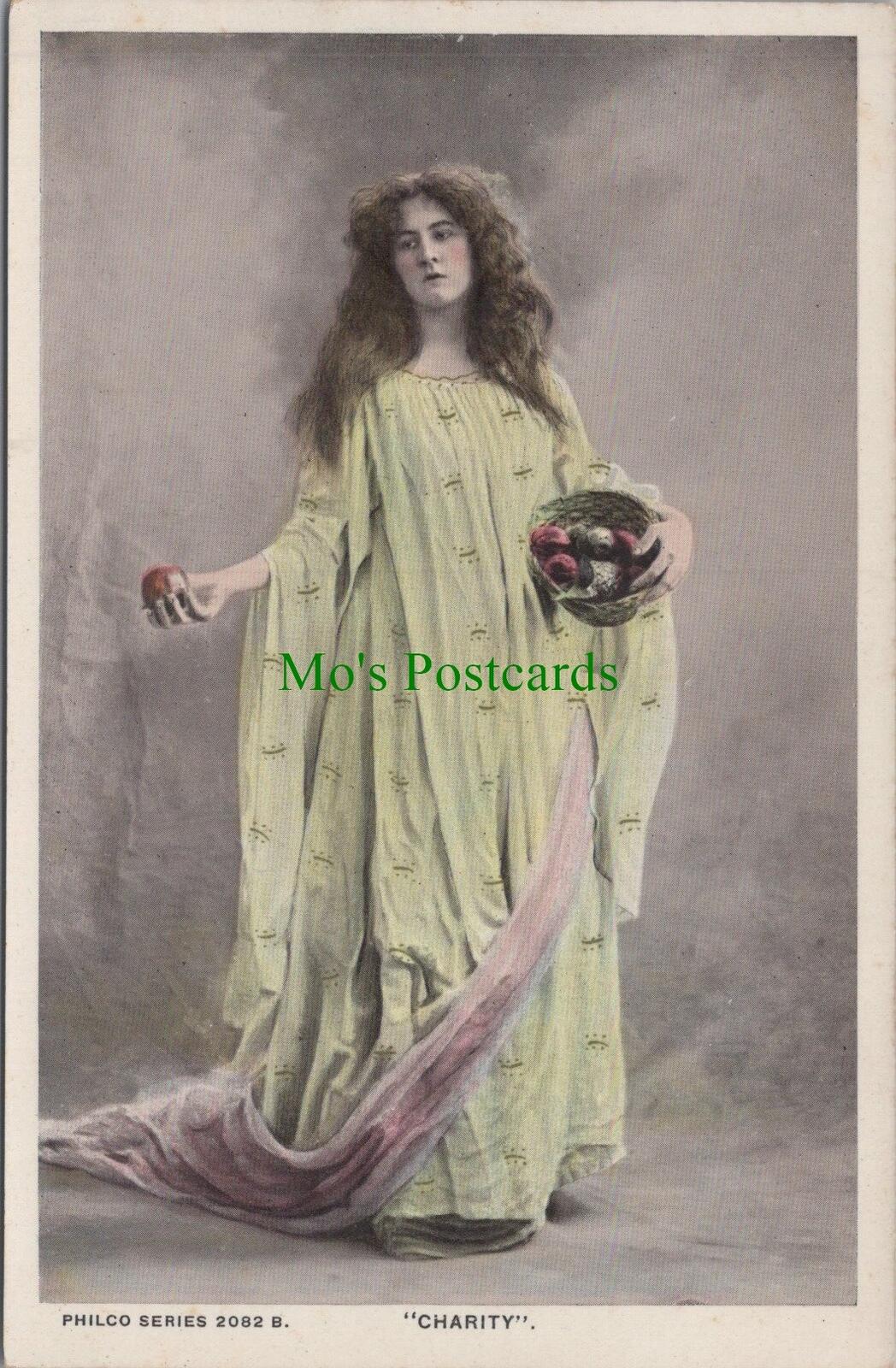 Pre-Raphaelite Goddess Woman Long Dress Basket Apple Theme Postcard RS32532