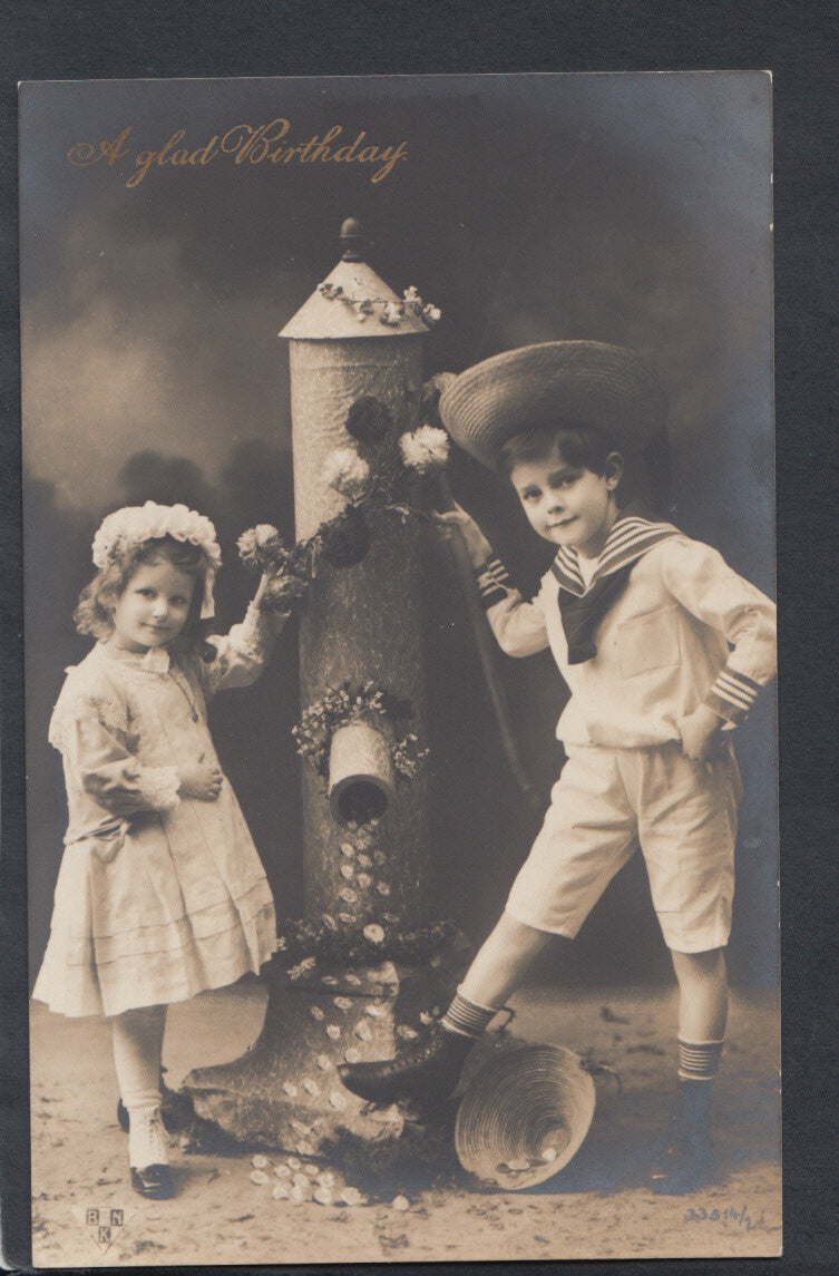 Cute Sailor Boy And Girl With Water Pump Real Photo Postcard T2520