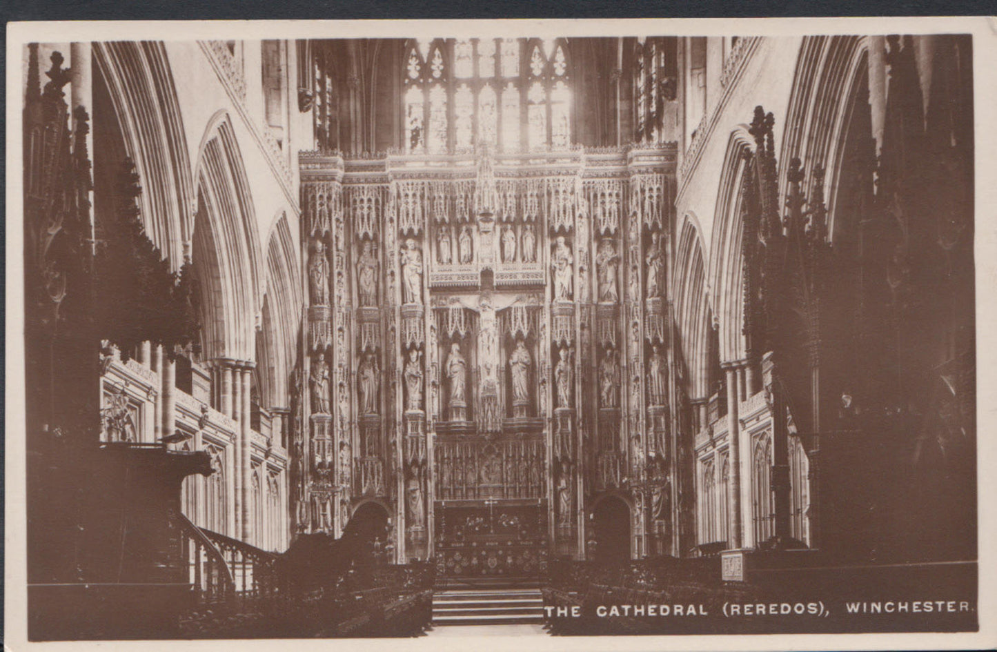 Hampshire Postcard: Winchester Cathedral, The Reredos RPPC  RS6649