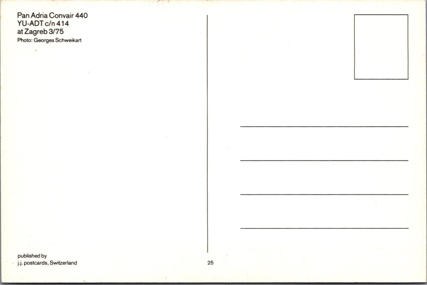 Aviation Postcard - Pan Adria Convair 440 YU-ADT Aeroplane at Zagreb   RR18710