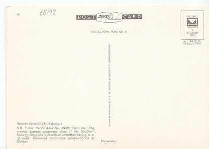 Railways Postcard - Trains - S.R.Bulleid Pacific 4-6-2 No.35028 - EB192