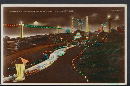 Lancashire Postcard - North Shore Gardens, Blackpool Illuminations   RS10092