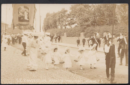 Lancashire Postcard: Procession Higher Walton Village Street 1900s RPPC BH2092