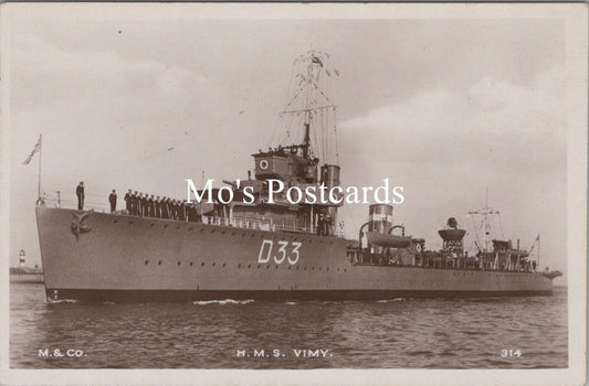 Shipping Postcard - Royal Navy, HMS Vimy, British Destroyer, D33 - RS39880