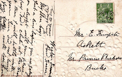 Easter Greetings Postcard - Dyed Easter Eggs and Lily of the Valley Flowers XT58