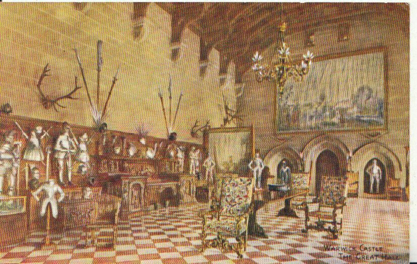 Warwick Castle The Great Hall Armoury Vintage Printed Art Postcard 2402A