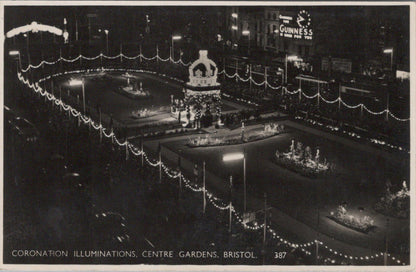 Bristol Postcard - Coronation Illuminations, Centre Gardens, Bristol XT158